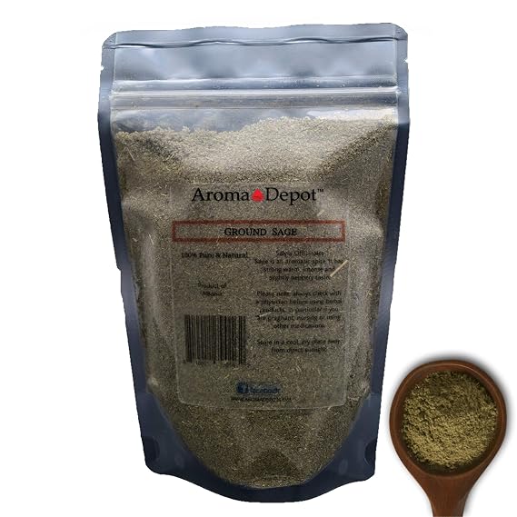 Ground Sage Leaf Herb, 100% Natural, Spice, Seasoning, Dried, Leaves, Chushed, Rubbed, Kosher Gluten-Free Non GMO (Ground Sage, 8 oz)