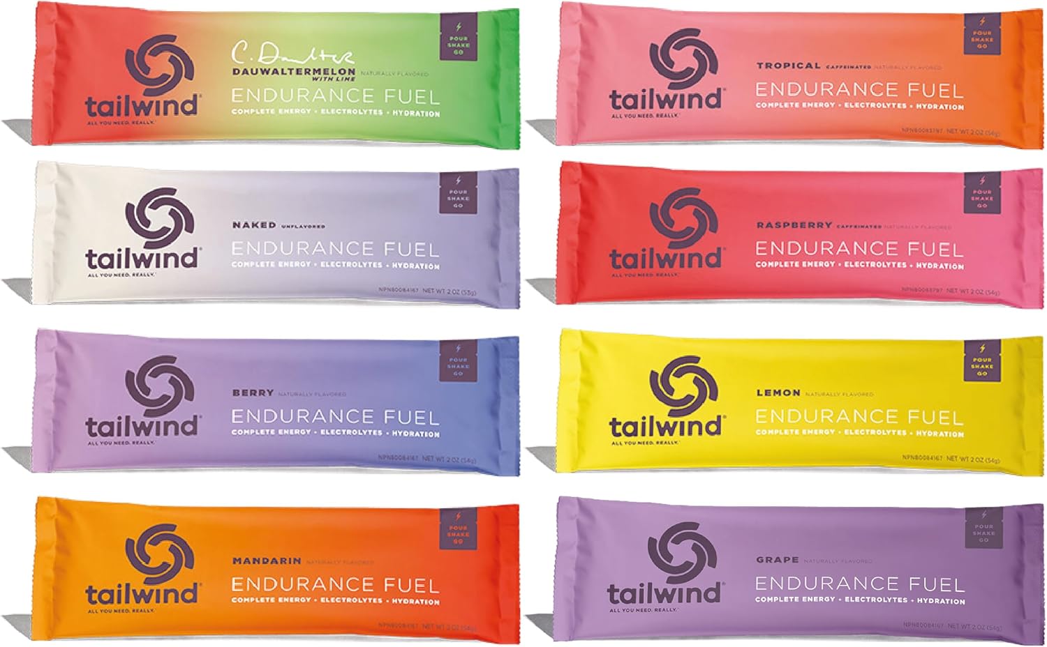 Tailwind Endurance Fuel 7-Pack Assorted Flavors: Mandarin Orange, Berry, Lemon, Naked Unflavored, Raspberry Buzz, Green Tea Buzz, Tropical Buzz by Tailwind Nutrition