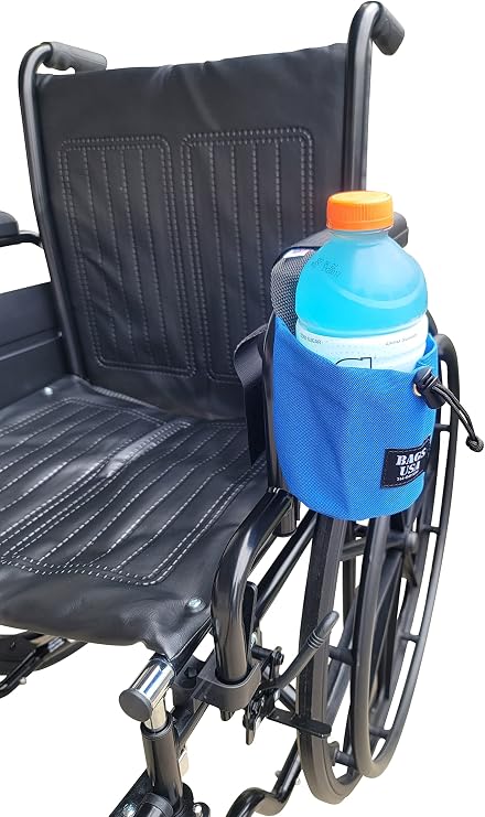Cup Holder Front Mount for Electric Wheelchair Or Mobility Scooter Made in USA. (Blue)