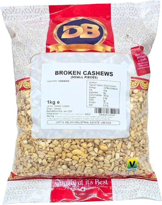 CR Snacking BROKEN CASHEWS SMALL PIECES 1KG - Broken Cashews Nuts Snack Pack Bulk | Broken Pieces Cashews 1kg For Vegan Cooking, Low Carb Ingredients, Bulk Unsalted Nuts |