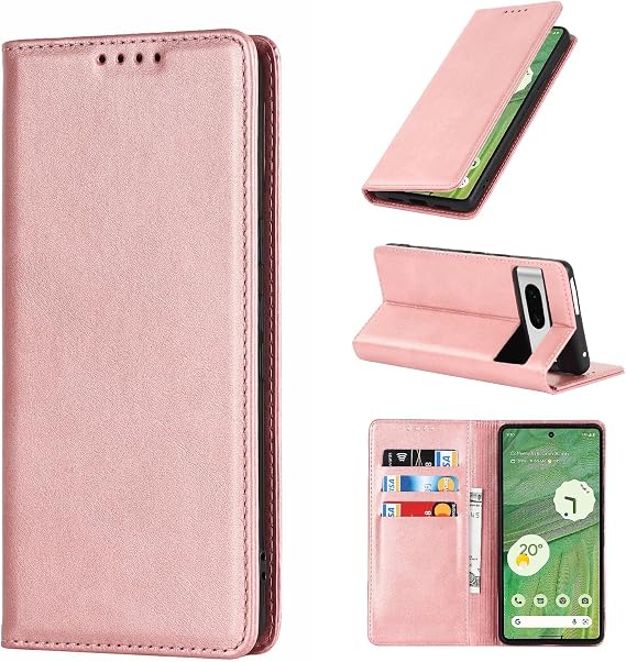 Case for Google Pixel 7, Stand Holder, Magnetic Closure, Rose Gold | Premium PU Leather, Flip Folio Purse Case, with Card Slot, Stand Holder,Magnetic Closure, TPU Shockproof Protective Case
