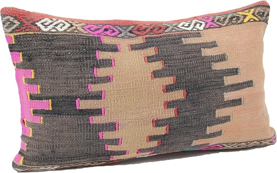 Decorative Kilim Pillow Cover 12x20 inch Bohemian Chevron Burlap Ethnic Linen Bedding Couch Pillows Lumbar Sofa Pillow Throw Accent Anatolian Cushion Cover