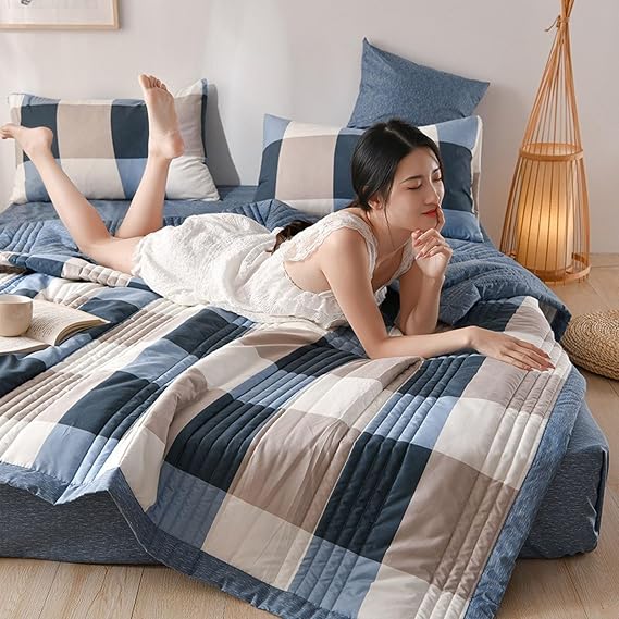 Quilted Spring Summer Quilt - Queen Size Soft Comfortable Quilts Machine Washable Single Double Blanket for Bed Comforter(D,100 * 150cm)