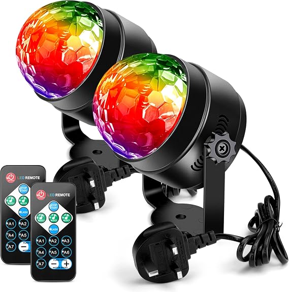 Disco Lights Disco Ball,Litake 2 Pack Party Lights Remote Control DJ Stage Lights 3W 3 Colours 7 Mode Sound Activated Strobe Lighting for Xmas Party Pub Wedding Club Show