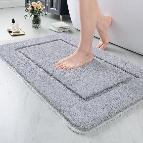 LOCHAS Luminous Non Slip Bathroom Rugs 32 x 20 Inch, Extra Soft and Comfy Bath Mats Rug, Absorbent Thick Microfiber Mat Carpets for Shower, Light Gray