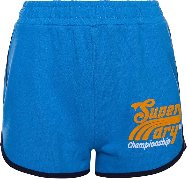 Superdry Womens Collegiate Union Shorts, Elasticated Waistband, Piping Detail Neptune Blue Size 8