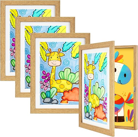 4 Pack Kids Art Frames, 8.5 x 11 Inch Changeable Front Opening, Wood