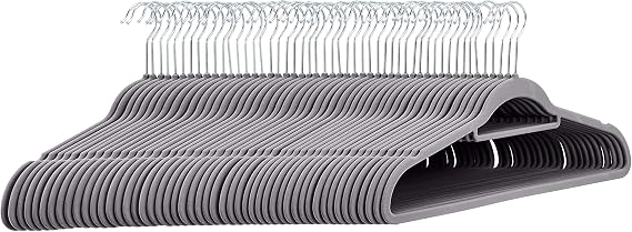 Amazon Basics Space Saving Heavy Duty Non-Slip Velvet Suit Hangers with Horizontal Tie Bar, Sturdy for Clothes Organization and Storage, Dark Gray, 50-Pack