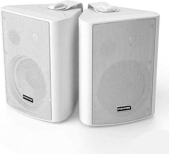 STUDIOFINIX 6.5 Inch 400W Indoor/Outdoor Bluetooth 5.1 Waterproof Wall-Mounted Speakers, Wireless Multi-Speaker Sync with IR Remote, for Patio, Garage, Home, Backyard(601BLE,White,Pair)