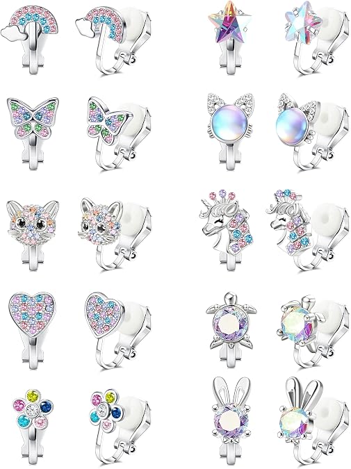 10 Pairs Clip on Earrings for Girls Women Cute Non Pierced Earring