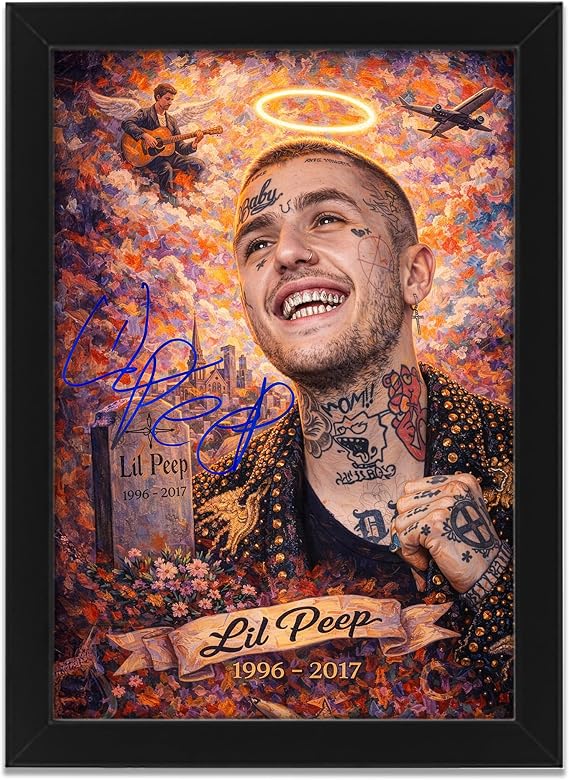 AllStarMedia Tribute to Lil Peep Inspired Poster Print | Fan Art Style Emo Rap Artist Wall Art | Fan Art Gift | Music Wall Art | Limited Edition Print | A4 Framed (30 x 21 CM)