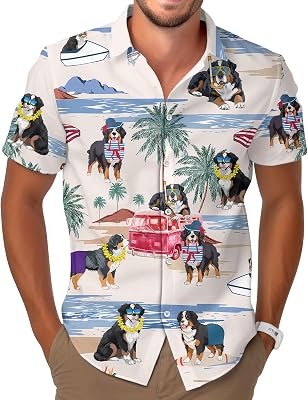 Dog Print Button Shirt, Dog Lover Summer Hawaiian Shirt, for Pet Owners
