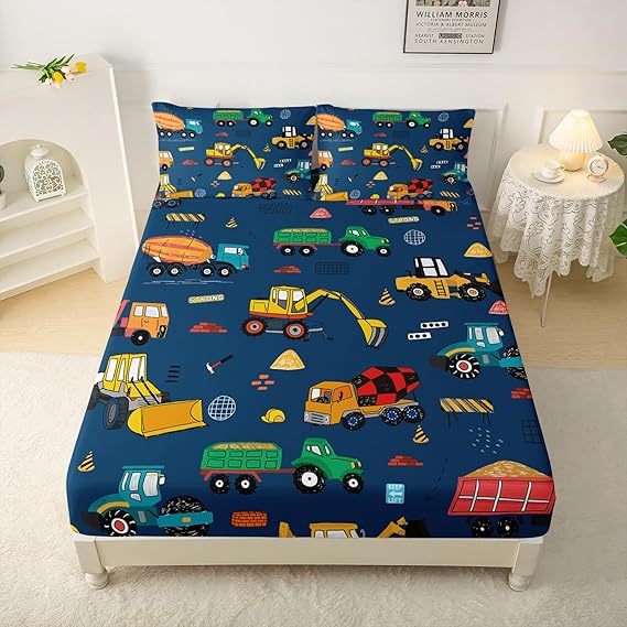 QOOMO Construction Kids Bed Sheets Twin Size