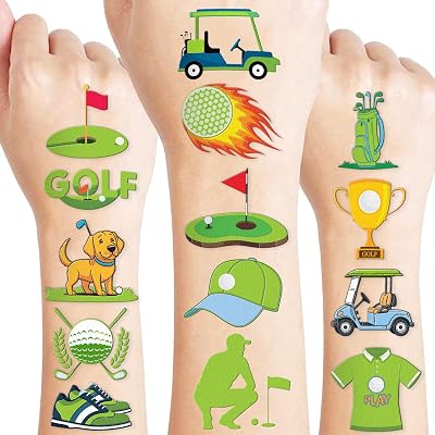 96 PCS Golf Sport Pre-Cut Temporary Tattoos | Super Cute Themed Birthday Party Favors, Supplies, Decorations, Green Sport Fake Tattoo Stickers Multiple