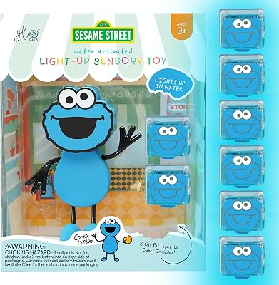 Glo Pals x Sesame Street Water-Activated Light-Up Cubes for Sensory Play Cookie Monster - Cubes with Character