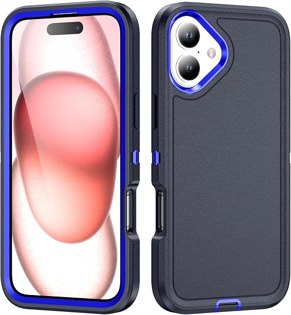 for iPhone 16 Case for Men,Hybrid Drop Test Heavy Duty Sturdy Shockproof Slim Fit Protective Phone Cover for iPhone 16 6.1 inch,Blue/Sapphire Blue
