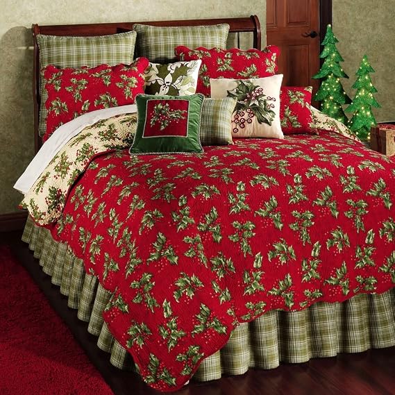 April Cornell Holly Red Euro Sham - 1 Count - Queen Size - 100% Cotton - Machine Wash - Christmas Theme - Plaid Pattern - Holiday Occasion