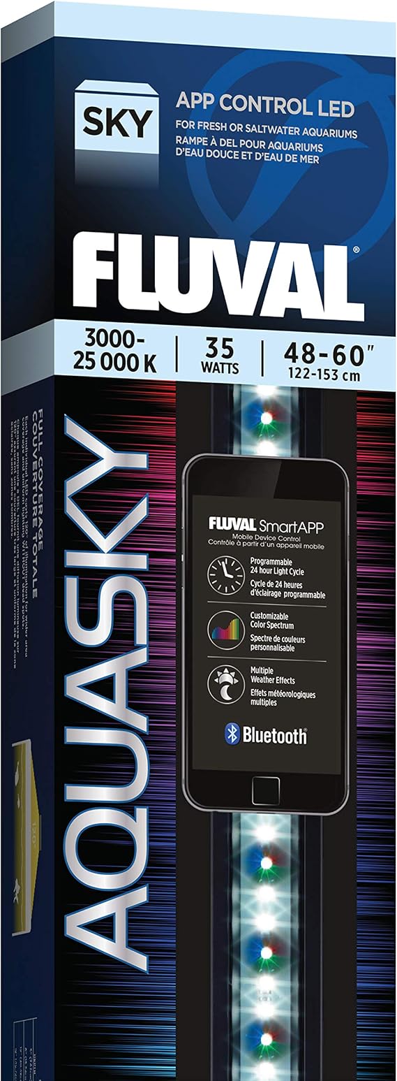 Fluval Aquasky 2.0 Bluetooth LED Aquarium Light 35W, 4860" | RGB + 6500K White LEDs | App-Controlled 24-Hour Cycle & Weather Effects | IP67 Waterproof | 120 Wide Coverage