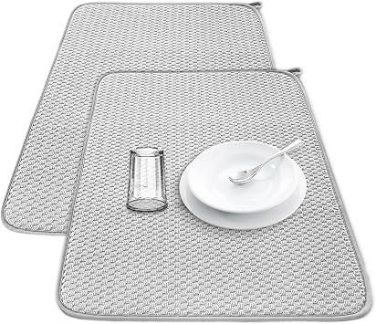 2Pcs XXL Dish Drying Mat,Absorbent Microfiber Dish Drainer Mats,Kitchen Counter Pads for Coffee Countertops,Sinks,Draining Racks(2417",Gray)