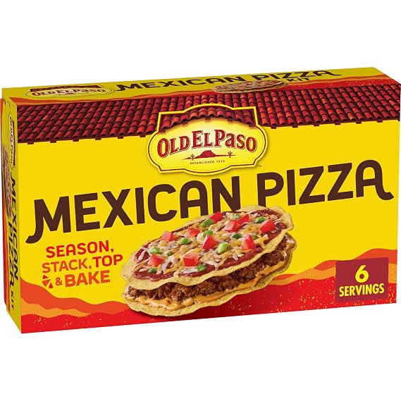 Old El Paso Mexican Pizza Kit with Queso Sauce, 12 ct, 10.66 oz | Includes 12 Tostadas, Seasoning, Taco Sauce & Queso Sauce, Makes 6 Mexican Pizzas, Season, Stack, Top & Bake Method