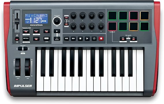 Novation Impulse 25 Keys USB bus-powered MIDI Controller Keyboard Robust, ultra-responsive, full-size piano keyboard with aftertouch and velocity-sensitive pads works on Mac or Windows