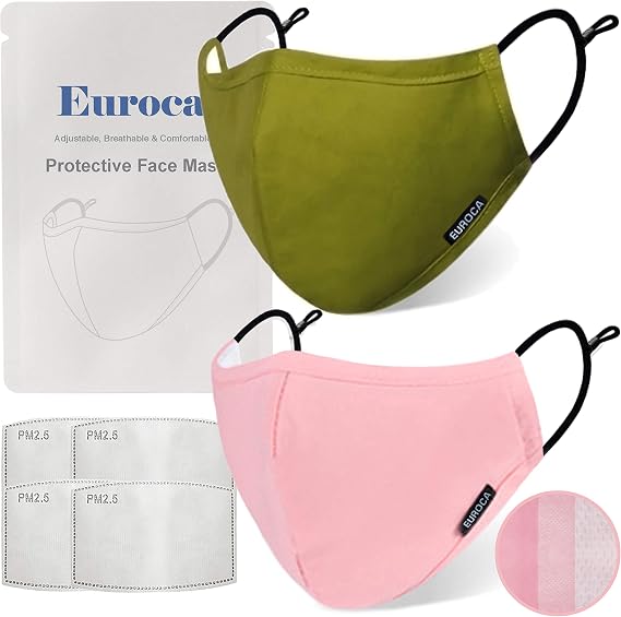 Cloth Face Mask 3 Layer Washable Reusable Breathable Adjustable with Filter Pocket for Adults