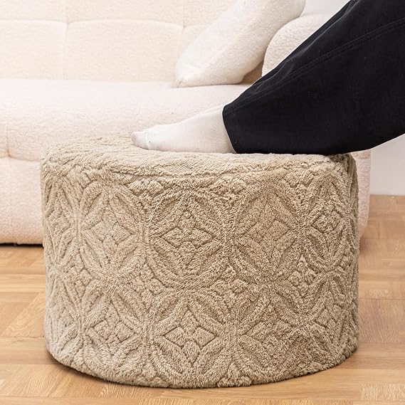 Plush Multi-Functional Ottoman Pouf, Light Coffee