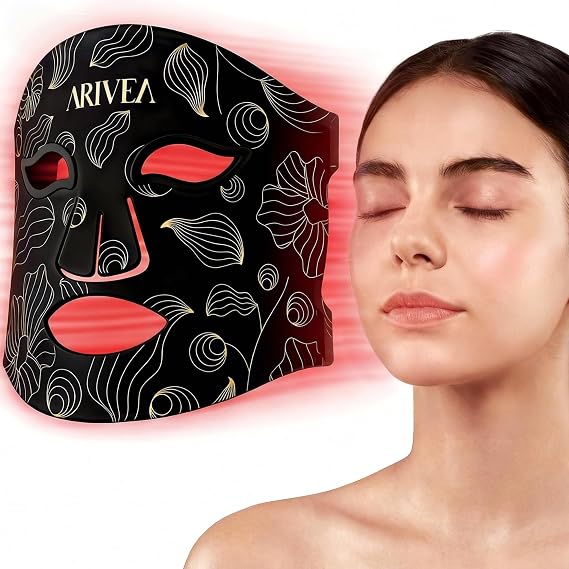 ARIVEA Red Light Therapy Mask for Face Portable Wireless LED Face Mask with 3 Modes (Red, Blue, Infrared 850nm), Cordless Anti-Aging Light Therapy for Wrinkle Reduction, Acne Care & At-Home Skin