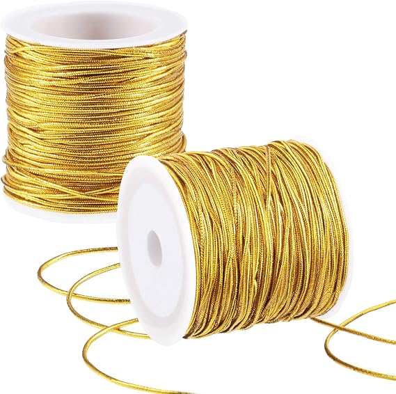 Boao 2 Rolls Gold Metallic Elastic Cord, Crafting Gift Wrapping 1mm