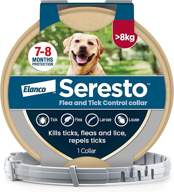 Seresto Flea and Tick Control Collar For Dogs Over 8kg (1 Collar), Long-Lasting & Simple Treatment For Dogs, 7-8 Months Of Protection, Keeps Pets Protected From Fleas & Ticks