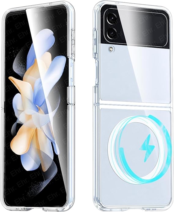 Ehr. Samsung Galaxy Z Flip 3 Uyumlu Kamera Korumalı Magsafe Wireless Şarj Özellikli Sert Sararmaz Kristal Şeffaf Kılıf (Şeffaf, Samsung Galaxy Z Flip 3)