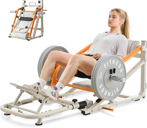 Foldable Hip Thrust Machine for Home Gym, Plate-Loaded Glute Bridge Machine | with Weight Holders, Band Pegs, 4-Angle & 3-Length Adjustable Footboard, Transport Wheels, Fits 1" & 2" Plates