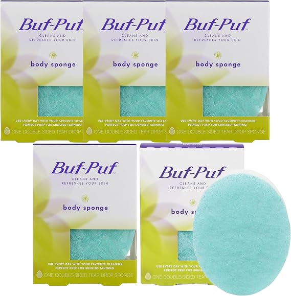 Buf-Puf Body Sponge, Bath Sponge, Dermatologist Developed, Cleanses Skin of Dirt, and Excess Oil, Reusable, Exfoliating, 5 Count