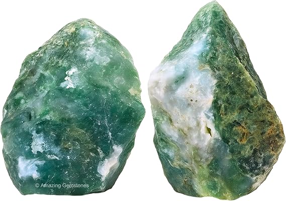 Moss Agate Crystals and Healing Stones, 2 Piece Raw | Certified Healing Crystal Rough Rocks For Tumbling and DIY Projects Gifts - Positive Energy, Chakra Healing, Meditation