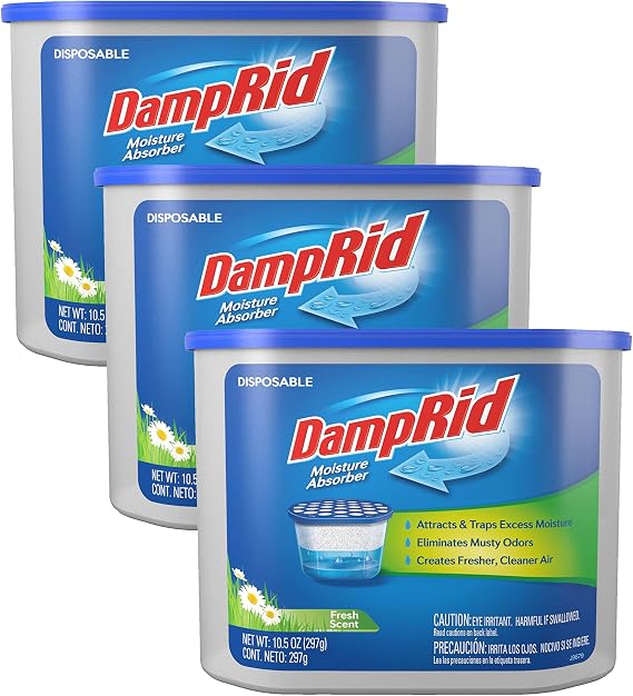 DampRid Fresh Scent Disposable Moisture Absorber, 10.5 oz., 3 Pack - Attracts & Traps Excess Moisture, Eliminates Musty Odors, Creates Fresher, Cleaner Air, White