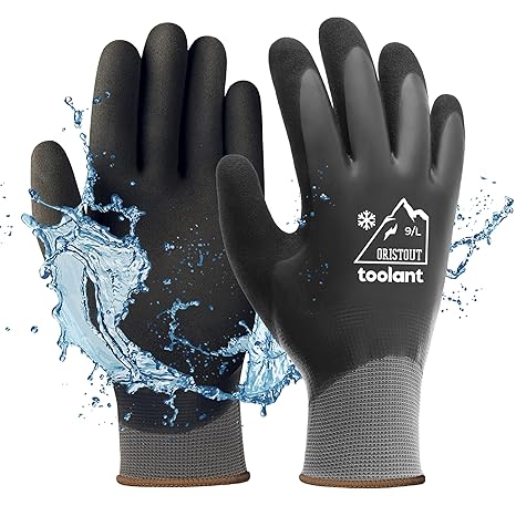 OriStout Waterproof Winter Work Gloves for Men and Women, 1 Pair, Grey, L | Thermal Insulated, Waterproof, Touchscreen, Super Grip, for Working in Freezer, Cold Storage, Fishing, Construction