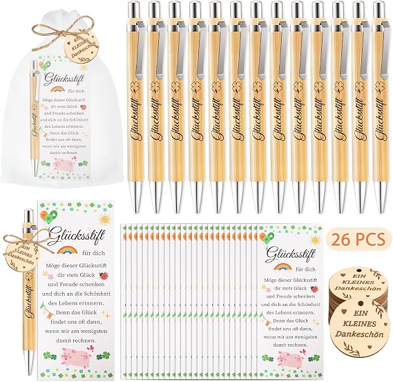 TUZELIYA 26 Sets Lucky Pen Gifts Wooden for Colleagues Farewell Gift Colleagues Thank You Gift for Colleagues Teacher School Retirement