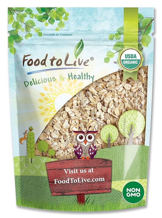 Food to Live Organic Quick Cooking Rolled Oats Non-GMO, 1-Minute Oatmeal, 100% Whole Grain, Thin Flakes, Uncooked, Vegan, Bulk. Rich in Protein, Fiber. Great for Breakfast Cereal, Granola, Baking