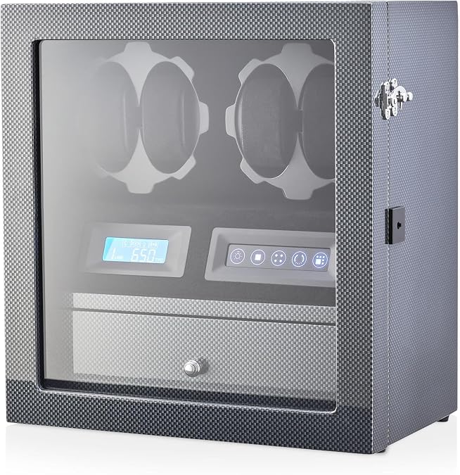 4 Watch Winder with 5 Watch Storage Space, LCD Display, Touch Control and Interior Light