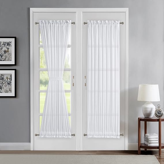 Warm Home Designs 30 x 72 Sheer White French Door Curtains. KFR White 30x72 | Sheer Sidelight French Door Curtains Set of 2. Each Glass Door Curtain for Door Window  with 2 Matching Tie-Backs.