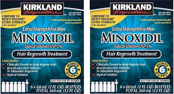 Kirkland Minoxidil 5 percentage Extra Strength Hair Loss Regrowth Treatment Men, 2 Pack (6 Months Supply)