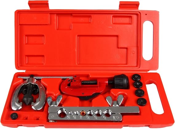 Double Flaring Tool Set Professional Grade Double Brake Flaring Tool Heavy Duty Brake Line Flaring Tool Kit and Swage Tool, Flare Tool with Tubing Straightener or Cutter