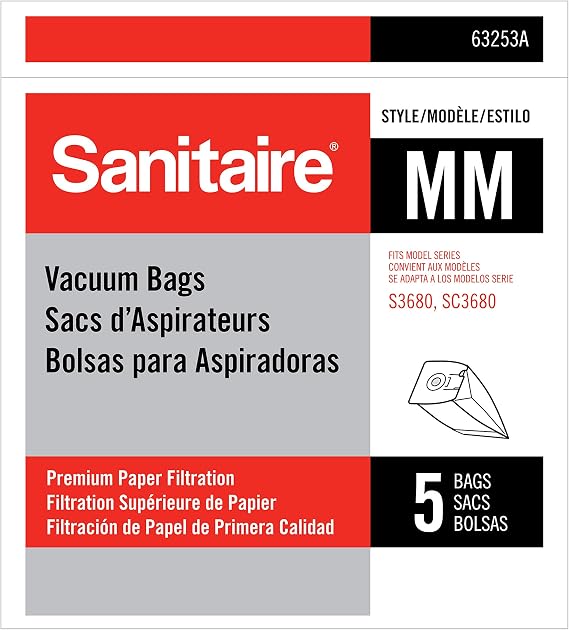 Sanitaire MM Premium Paper Bag (Pack of 5), Fits Models S3680 & SC3680 Canister Vacuums, 63253A, White