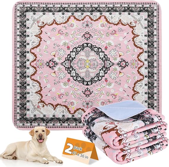 KOOLTAIL Washable Pee Pads for Dogs, 2 Pack Super Absorbent Reusable Puppy Training Pads Waterproof, Nonslip and Leak-Proof Dog Pee Pads, Large Pet Mats Whelping Pads for Floor, Crate, Couch, 36"x41"