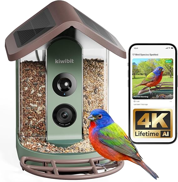 Kiwibit Solar Smart Bird Feeder with Camera, 4K Live Video, No Subscription