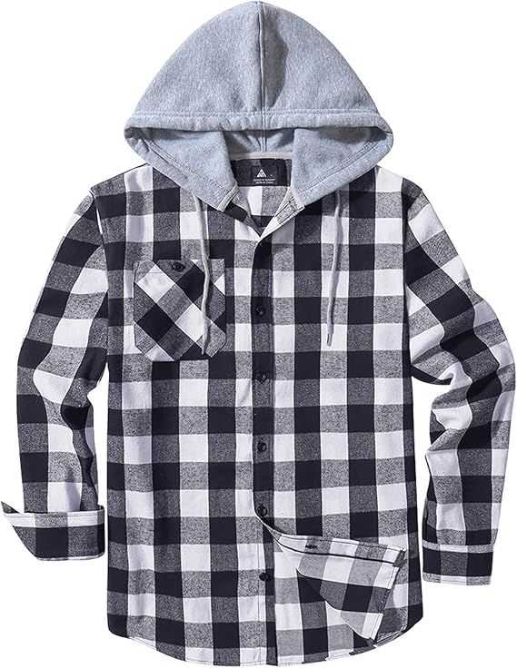 JACKETOWN Men's Flannel Long Sleeve Hoodie Shirts Casual Button Down Plaid Shirt Jackets Stylish with Pocket