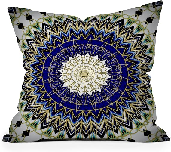 Society6 Indoor Throw Pillows Home Decor by Sheila Wenzel-Ganny Decorative Accent Pillows for Couch or Bed, 16" x 16", Bohemian Blue Gold Mandala