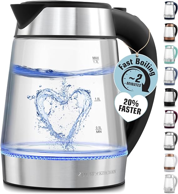 Zulay Kitchen Fast-Boiling Electric Kettle - 1.7L Hot Water Kettle 1500W With Auto Shut-Off - Water Boiler For Coffee & Tea - Boil-Dry Protection, Cool-Touch Handle, 360 Base - Black