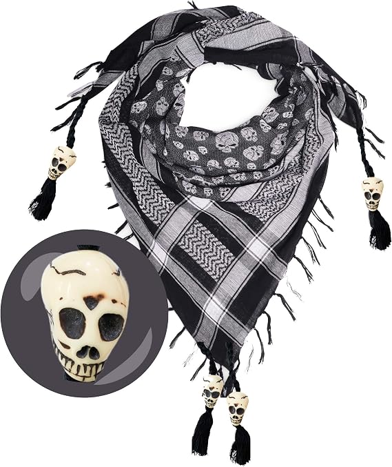 Skull Scarf for Men & Women - Shemagh Black & White Cotton Square Bandana