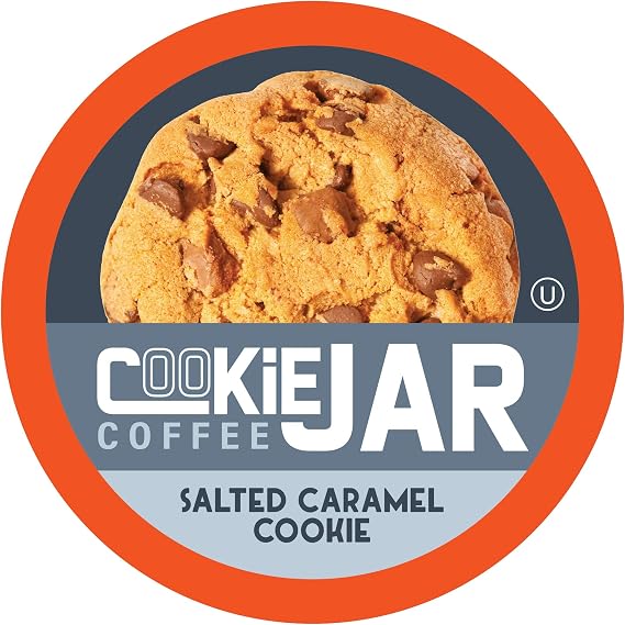 Cookie Jar Salted Caramel Flavored Coffee Pods for Keurig K Cup Brewers, 40 Count Smooth Caramel Flavor with a Hint of Salt, Perfect for a Sweet Coffee Indulgence